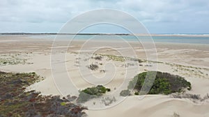 Aerial footage of the Coroong at the mouth of the River Murray in regional South Australia in Australia