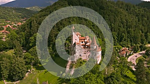 Aerial footage of Dracula\'s castle