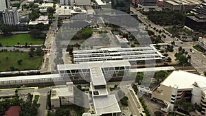 Aerial footage Fort Lauderdale train station platform Brightline Virgin