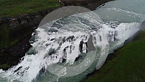 Aerial footage of Gullfoss waterfall in Iceland