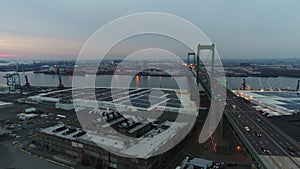 Aerial Footage Heading West over Walt Whitman Bridge