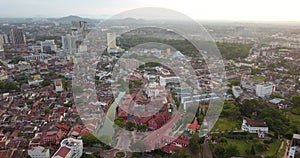 Aerial footage of Historical Malacca city in the morning.