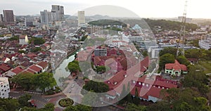 Aerial footage of Historical Malacca city in the morning.