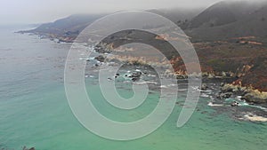 Aerial Footage of Misty Northern California Coastline