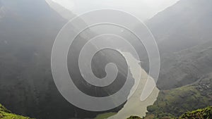 Aerial footage of Nho Que River view from Ma Pi Leng Pass, one of the most beautiful are mountain and river in Ha Giang