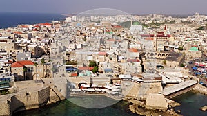 Aerial footage of the old City and Port of Acre.