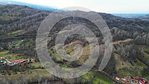 Aerial footage over Crivadia village, Hunedoara, Romania.