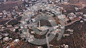 Aerial footage Over Palestinian Muslim Village with mosque