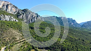 Aerial footage - Panoramic view of Verdun mountains. Alps in Provence, France