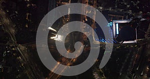 Aerial footage of Paseo de la Reforma avenue in Mexico City at night