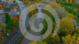 Aerial footage of Police blocking roads after floods in Sheffield for safety