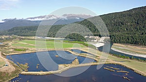 Aerial footage of Rakatu Wetlands, restoration project in South Island, administered by Waiau Fisheries and Wildlife Habitat