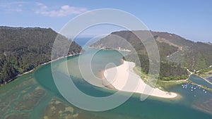 Aerial footage Ria Tina Minor. Nansa River mouth. Municipality of Val de San Vicente, Cantabria.