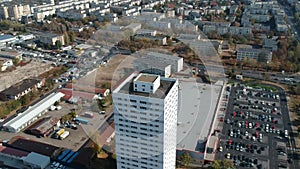 Aerial footage showing apartments tower block in Ploiesti Romania