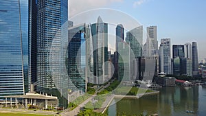 Aerial footage of Singapore skyscrapers with City Skyline