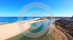 Aerial footage of the South Australian Southport Onkaparinga River estuary.