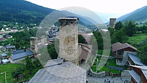 Aerial footage of Svaneti towers, Mestia