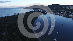 Aerial footage views of Noosa Heads on Dusk