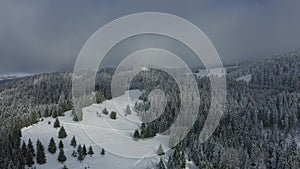 Aerial footage winter with Detunatele massif from Apuseni mountains, .