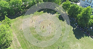 Aerial football match play.