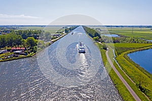 Aerial from freighters on the Amsterdam Rijnkanaal near Amsterdam in Netherlands