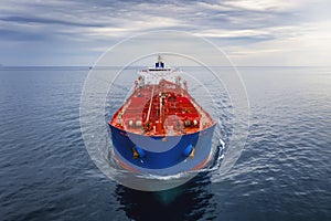 Aerial front view of a cargo tanker