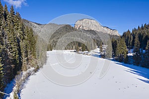 Aerial frozen lake in winter