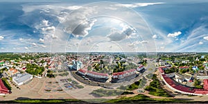 aerial full seamless spherical hdri 360 panorama view from great height on red roofs and square of historical center of old big