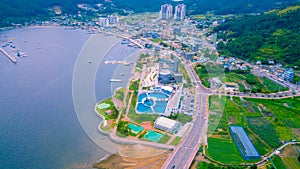 Aerial of Geoje Shipbuilding Marine Cultural Center located in Geoje city of South Korea.