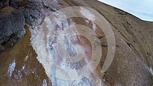 Aerial of geothermal fumarole in Iceland in autumn