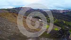 Aerial of geothermal fumarole in Iceland in autumn