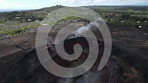 Aerial of girls near Volcano kilauea in Big Island of Hawai