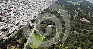 Aerial of Golden Gate park and residential houses of san francisco