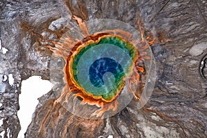 Aerial of the Grand Prismatic Spring in Yellowstown