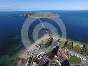 Aerial of Granite Island & Causeway at Victor Harbor