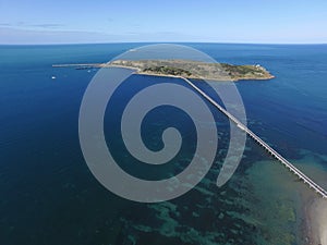 Aerial of Granite Island & Causeway at Victor Harbor