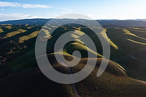 Aerial of Green Hills With Shadow and Light, California