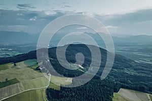 Aerial green landscape in the Nussdorf am Haunsberg