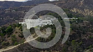 AERIAL: Griffith Observatory with Hollywood Hills in Daylight, Los Angeles, California, Cloudy