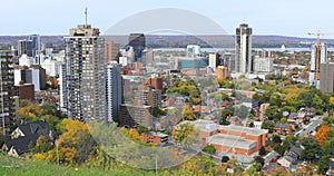 Aerial of Hamilton, Canada in the fall