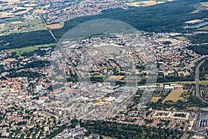 Aerial of Hanau near Frankfurt by approaching Frankfurt airport