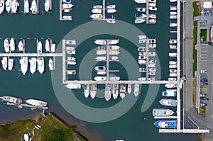 Aerial at Harwich, Cape Cod Showing a Boat Marina Looking Straight Down