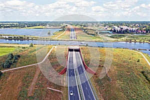 Aerial from the Hendrik Bulthuis aquaduct in Friesland the Netherlands