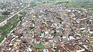 Aerial high city view of neighbourhood in Jos, Nigeria