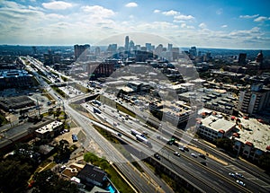 Aerial High View Over Austin Looking East Urban Industrial Austin Texas 2016 Skyline Aerial