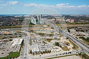 Aerial of Highway 403 in Mississauga, Ontario, Canada