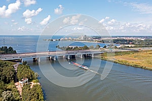 Aerial from the highway A6 near Amsterdam at the IJsselmeer in the Netherlands