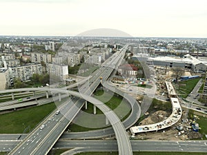 Aerial highway junction. Highway from aerial view. Urban highway and lifestyle concept