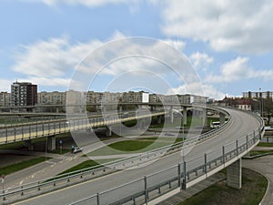 Aerial highway junction. Highway from aerial view. Urban highway and lifestyle concept