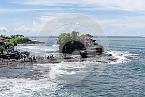 Aerial of Hindu Tanah Lot Temple complex on Bali island, Indonesia